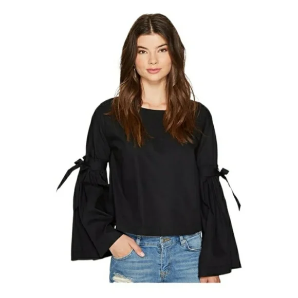 Free People So Obviously Yours poplin bell sleeve blouse bow details & buttons - Picture 1 of 15